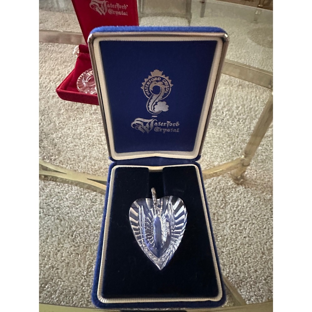 Waterford Crystal Heart Pendant Ornament Vintage Original Blue Box Ireland EUC